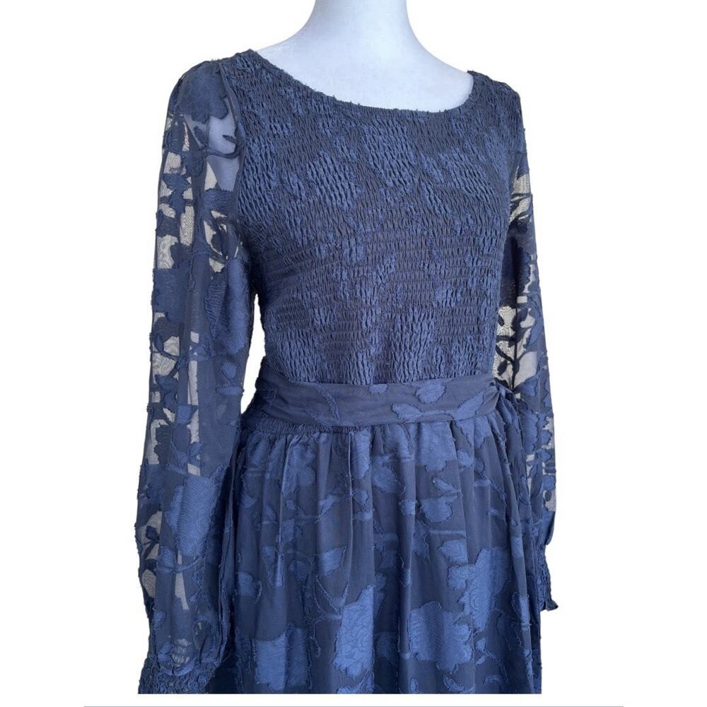 NWT Pinup Fashion Navy Smocked Chiffon Boho Midi Dress Dark Romantic Sz 20W - Picture 6 of 9